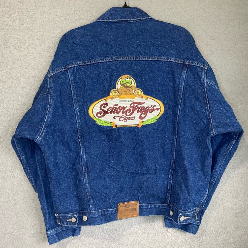 Vintage Senor Frog’s Cancun Mexico Jean Jacket Size Large 90s Denim Graphic